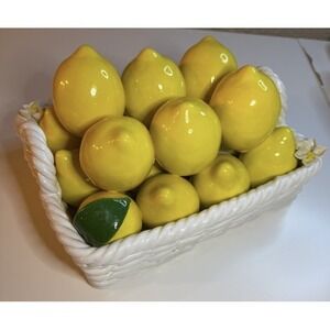 Floral White Ceramic Basket Of Lemons Mexico